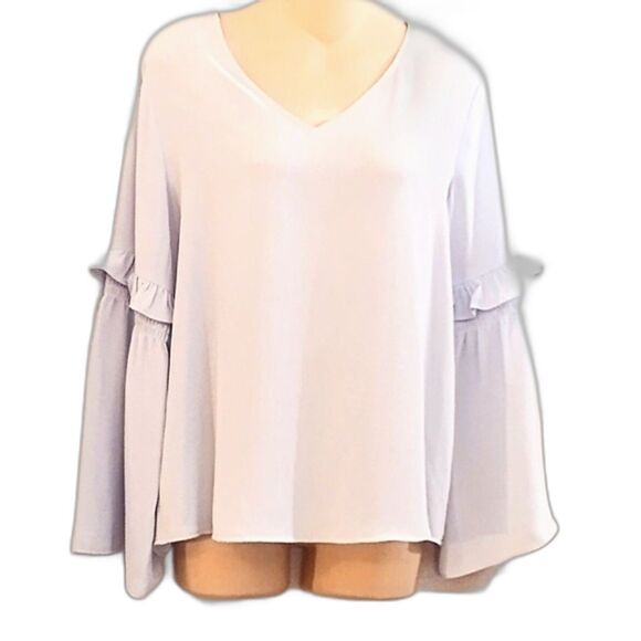 LOFT Baby Blue Romantic Ruffled Bell Sleeve Blouse Size Small - Picture 1 of 3